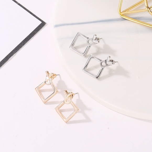 Geometric Diamond Shaped Double Stud Earrings - Picture 2 of 12